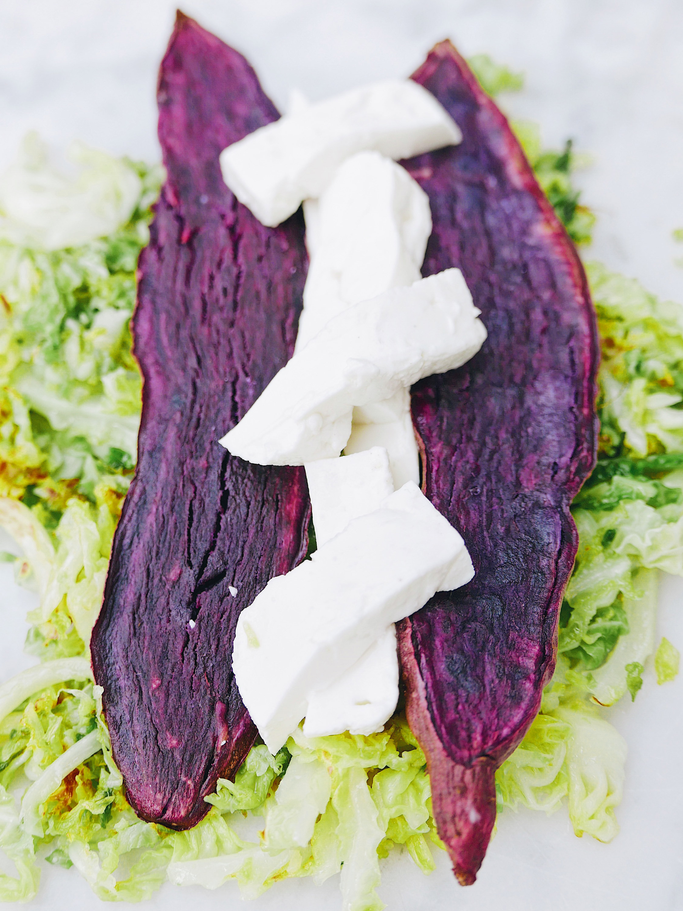 Purple baked sweet potato toast & roasted cabbage | À La French Food
